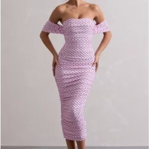 Elegant Pink Off-Shoulder Dress Pink Polka Dot